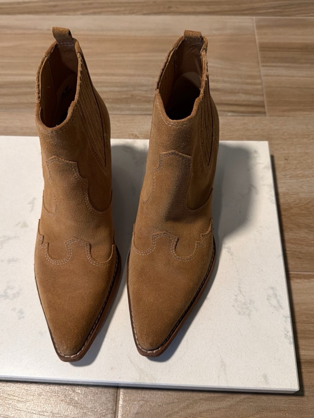 Sam Edelman Suede Western Ankle Boots - Tan